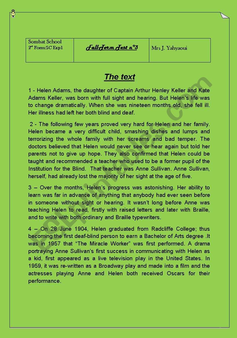 Full-term test n°3 worksheet