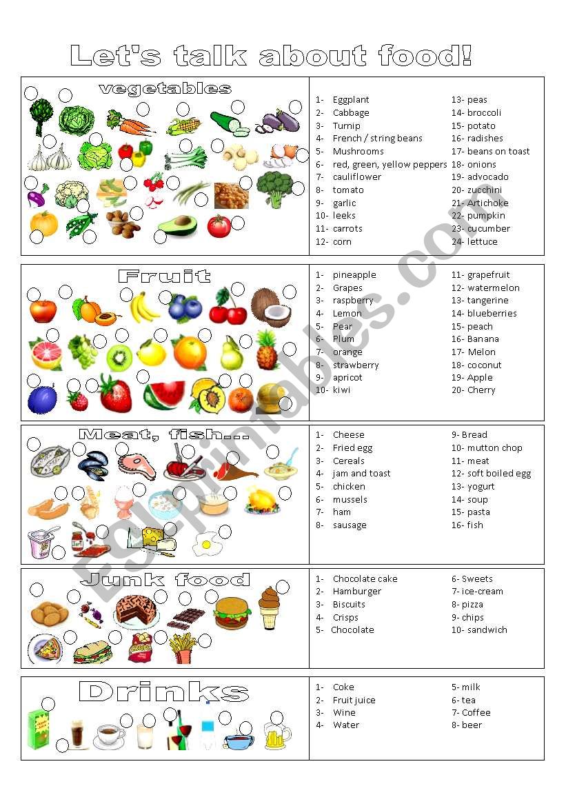 food and drinks worksheet