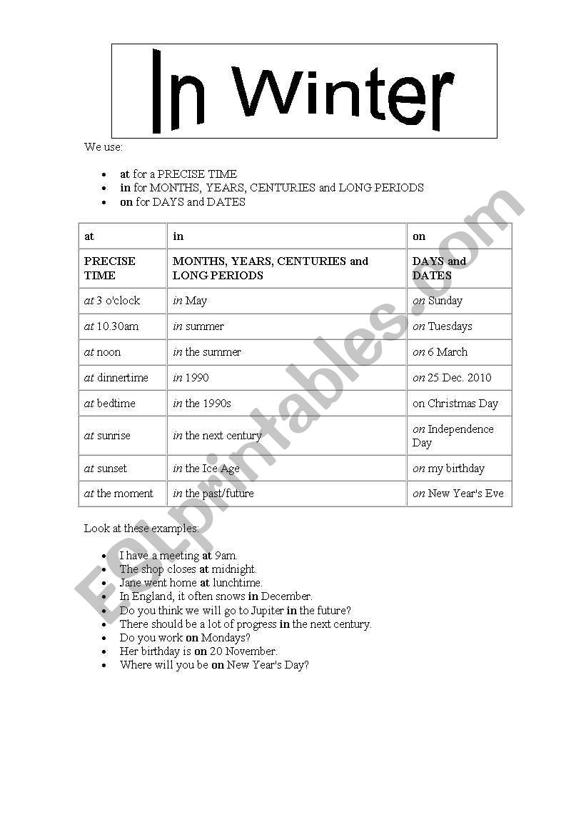 prepositions worksheet