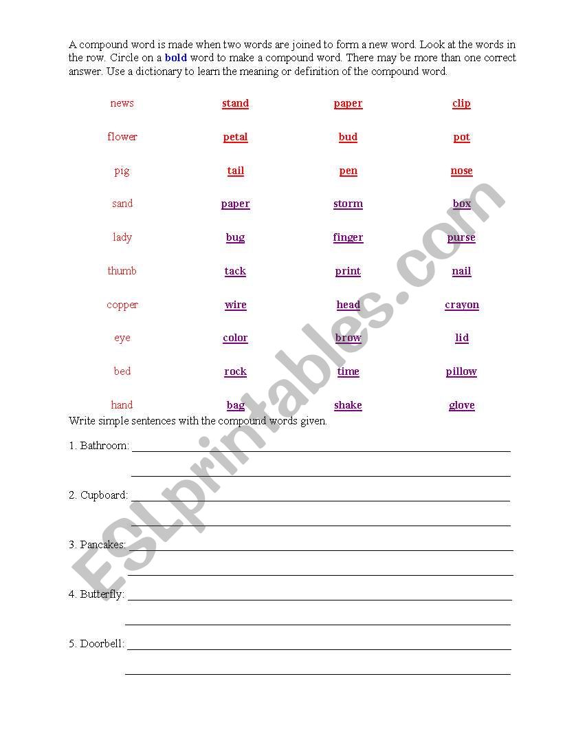 compound words worksheet