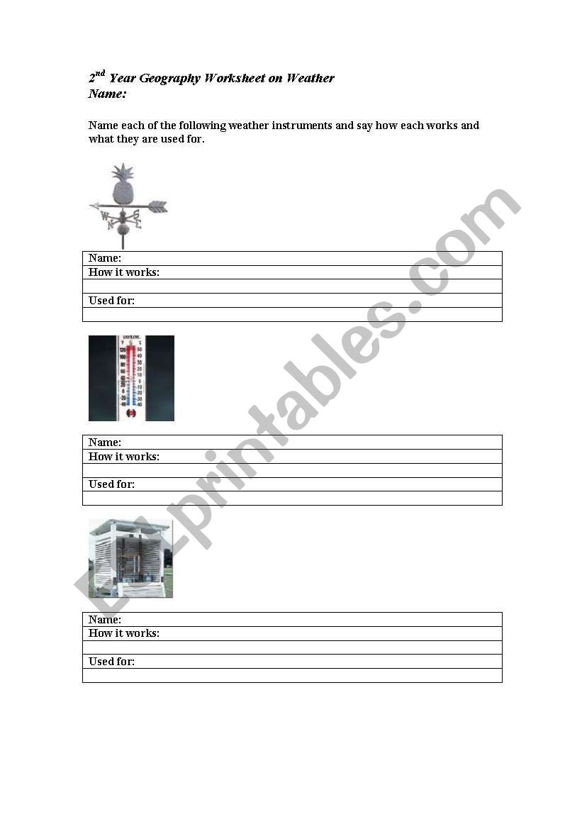 Geography Weather Worksheet worksheet