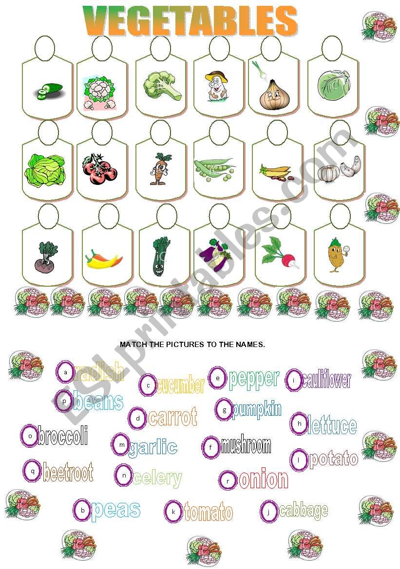 Vegetables matching worksheet