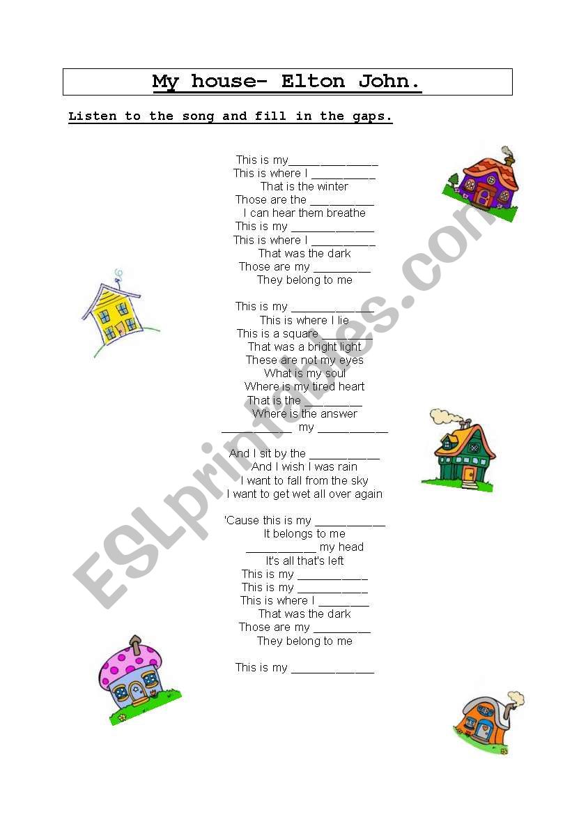 My house- song worksheet