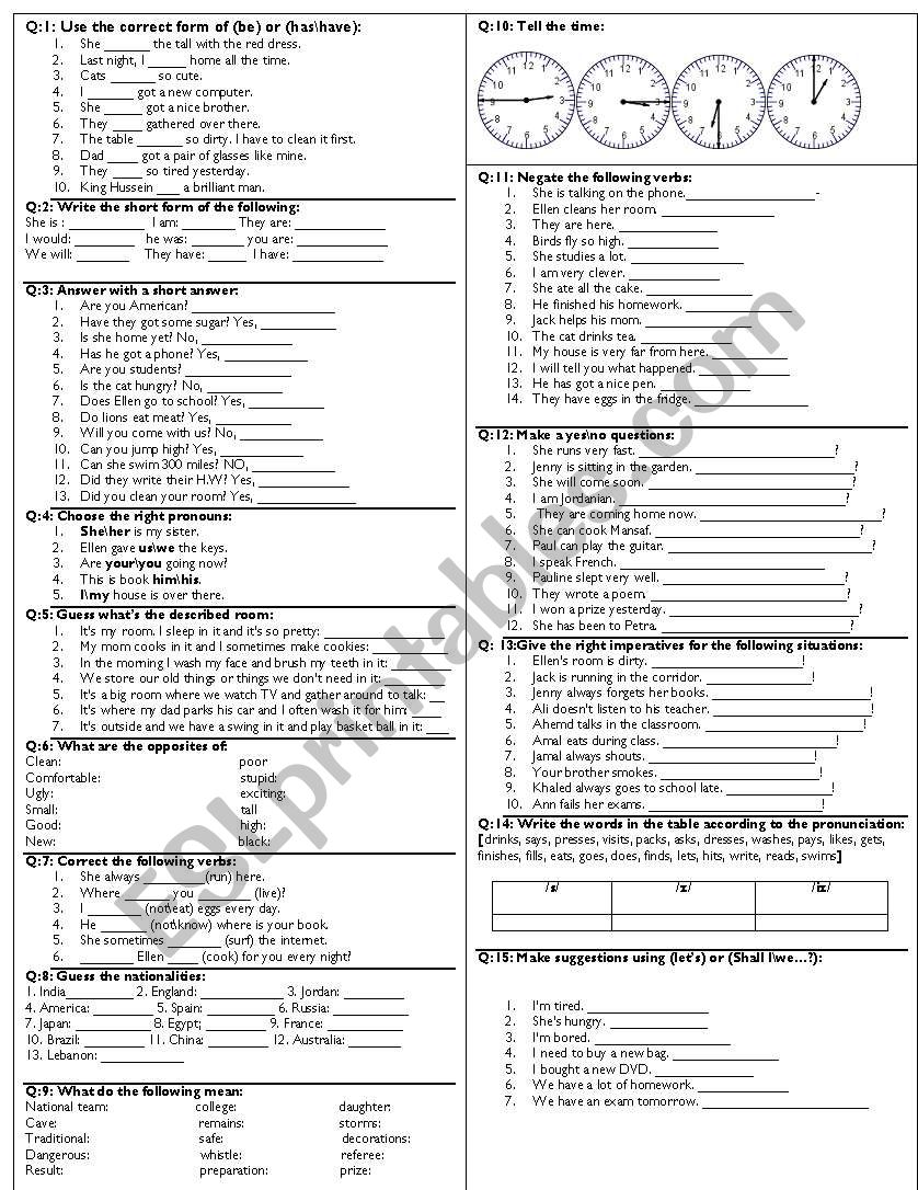 Revision Paper 7th Grade worksheet