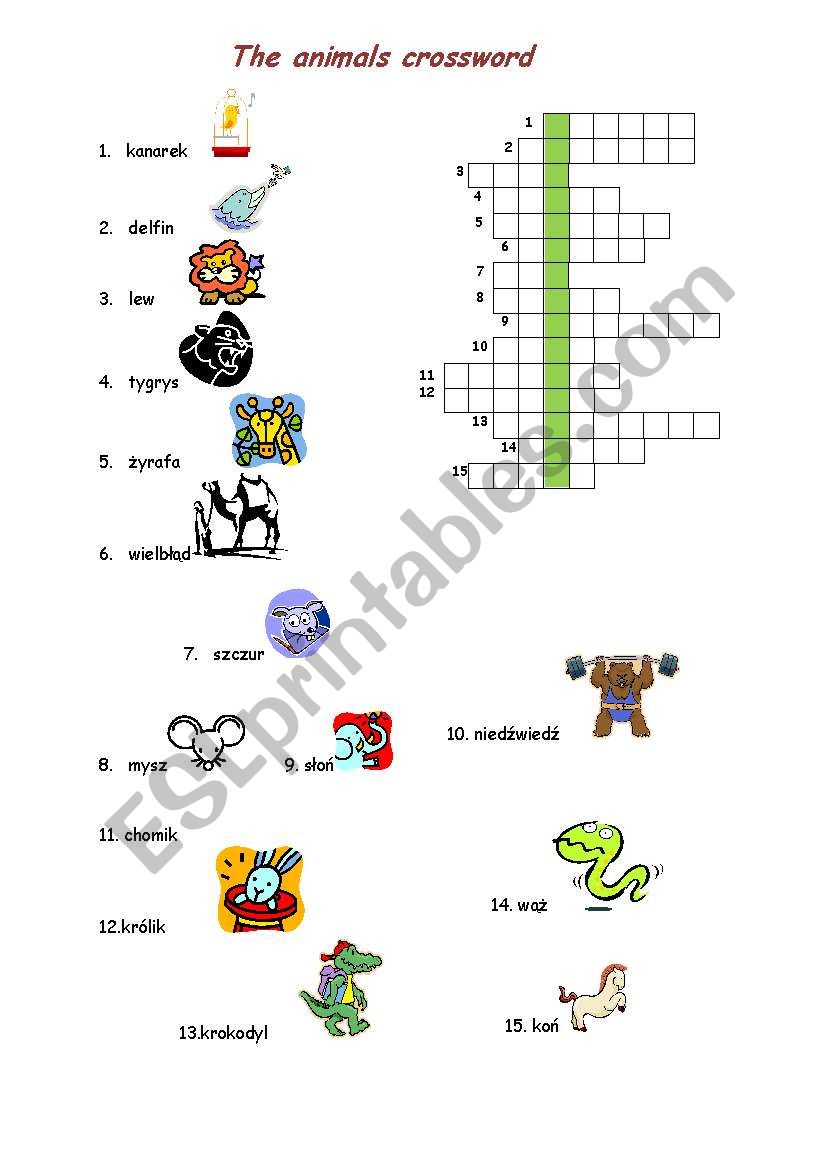 The animals crossword worksheet