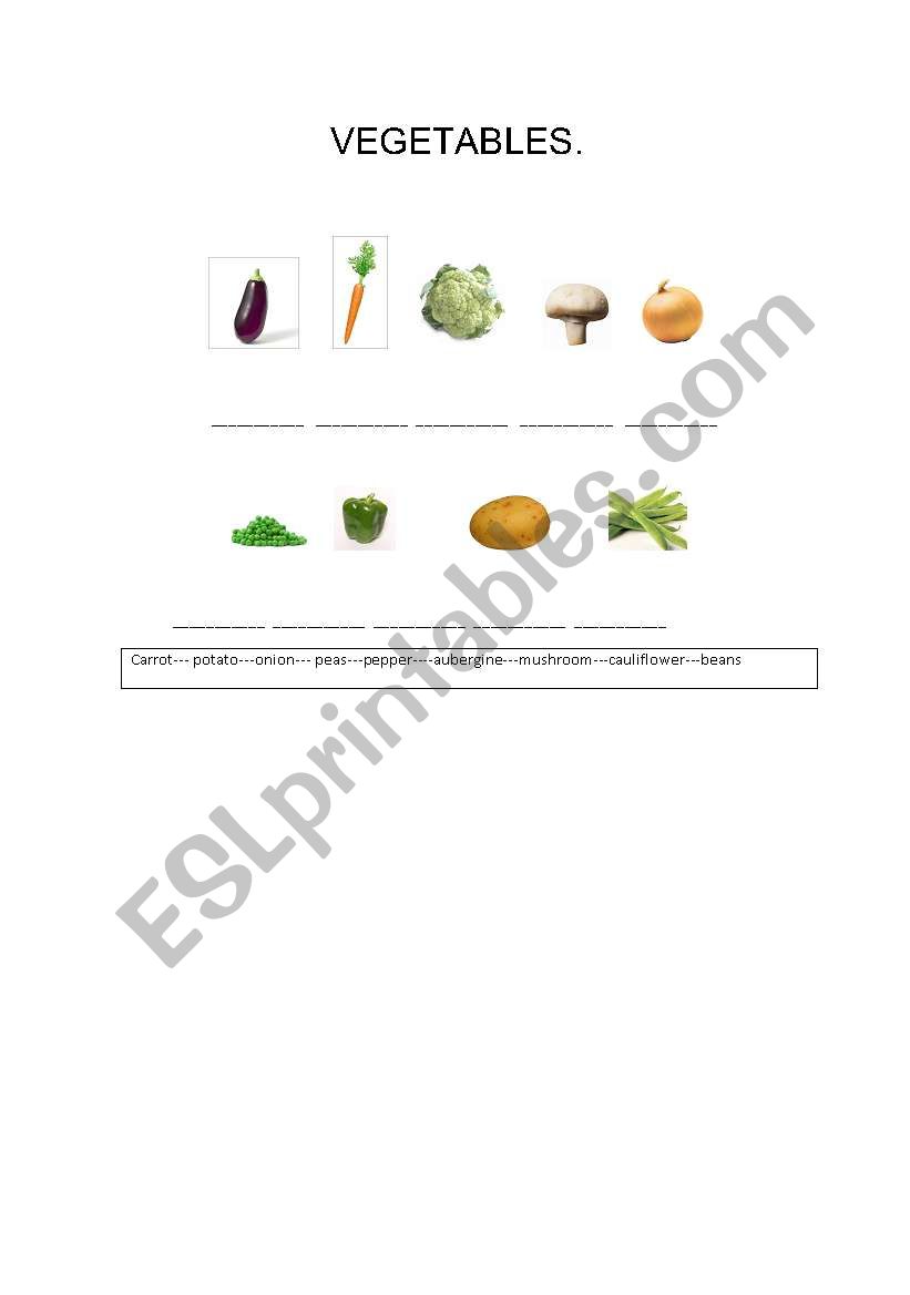 VEGETABLES. worksheet