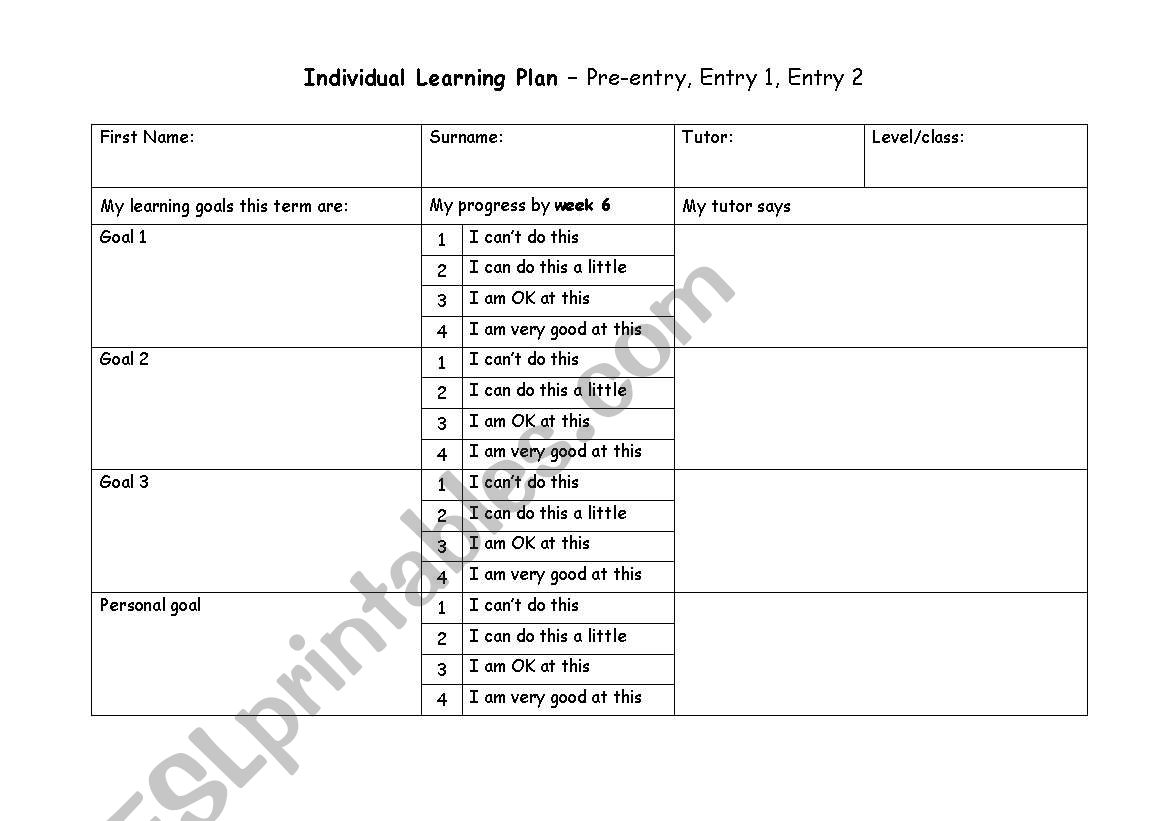 Individual Learning Plan worksheet