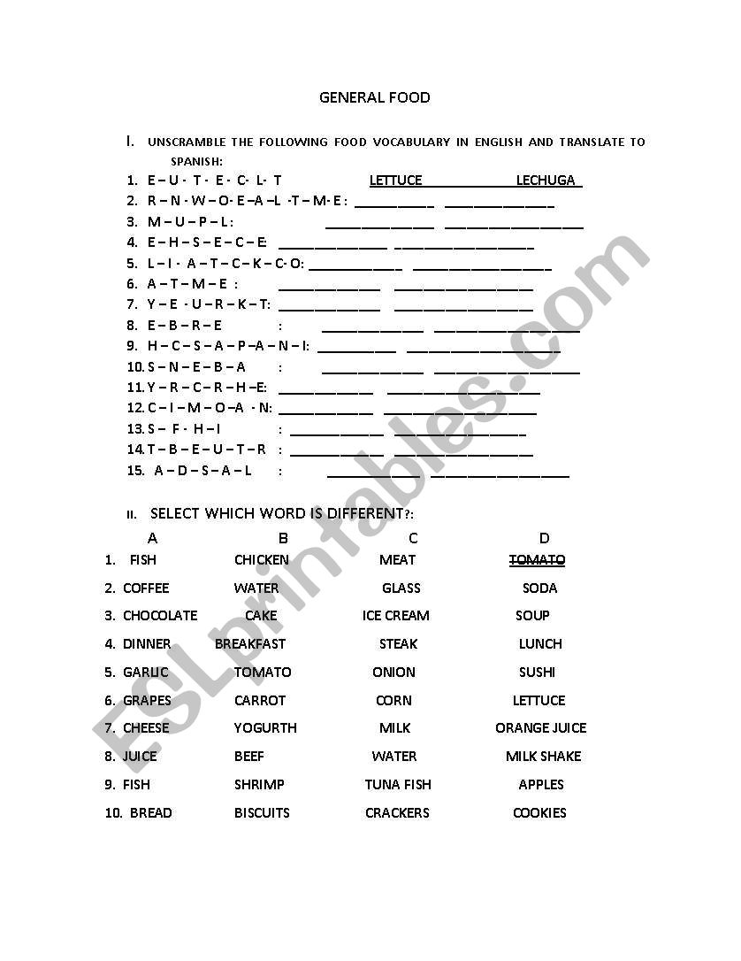 GENERAL FOOD worksheet