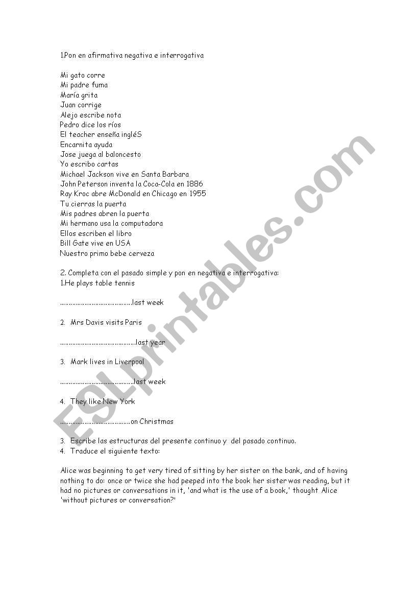 tenses worksheet