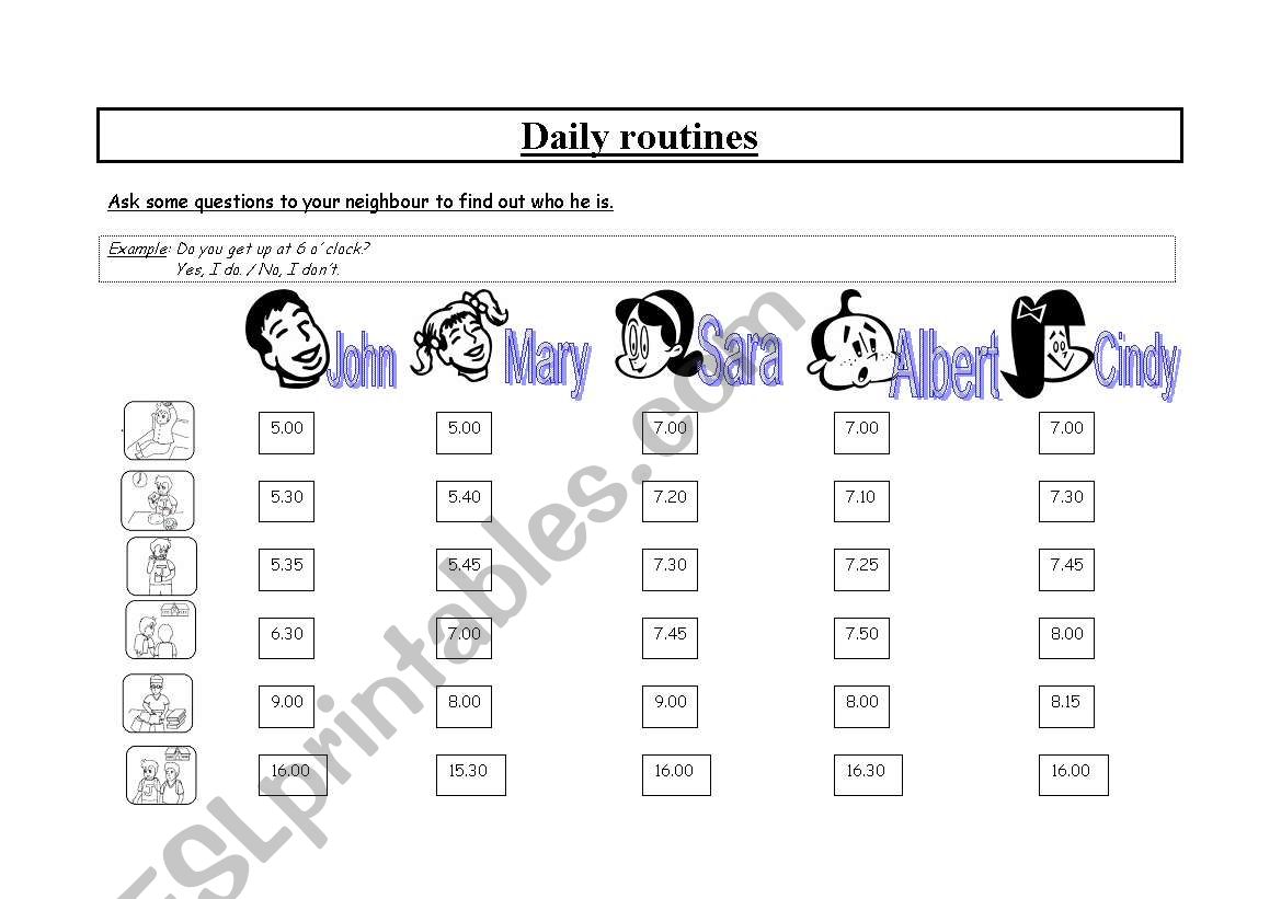 Daily routines Speaking worksheet