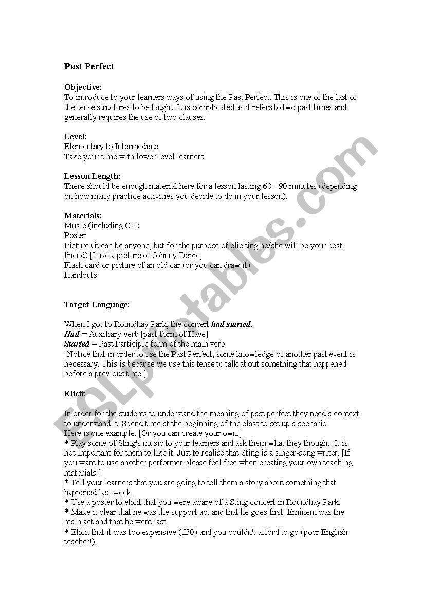 Past Perfect Tense worksheet