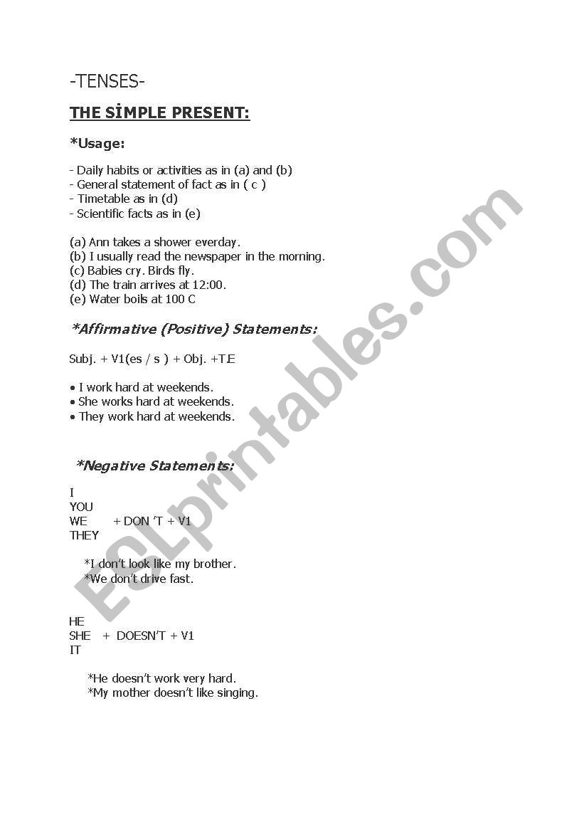 tenses worksheet