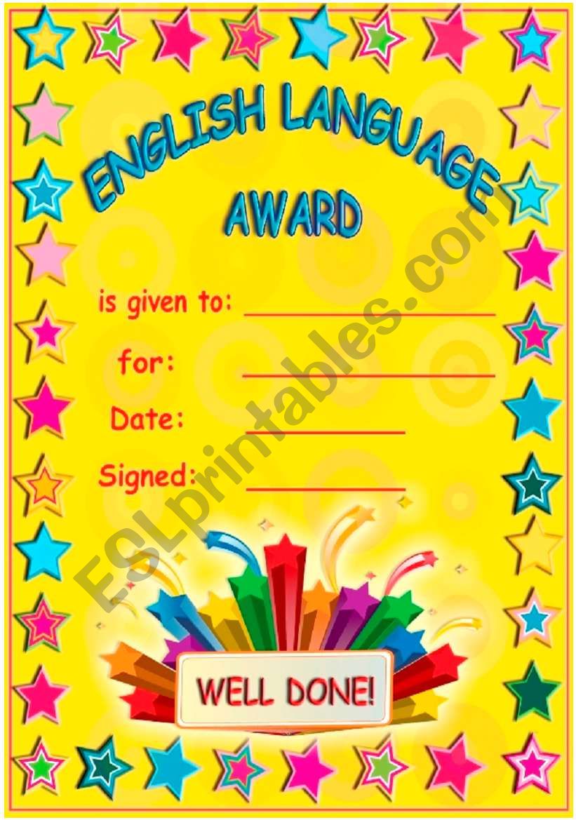 Englsh Language Award! worksheet