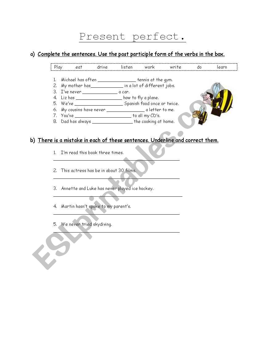 Present perfect worksheet