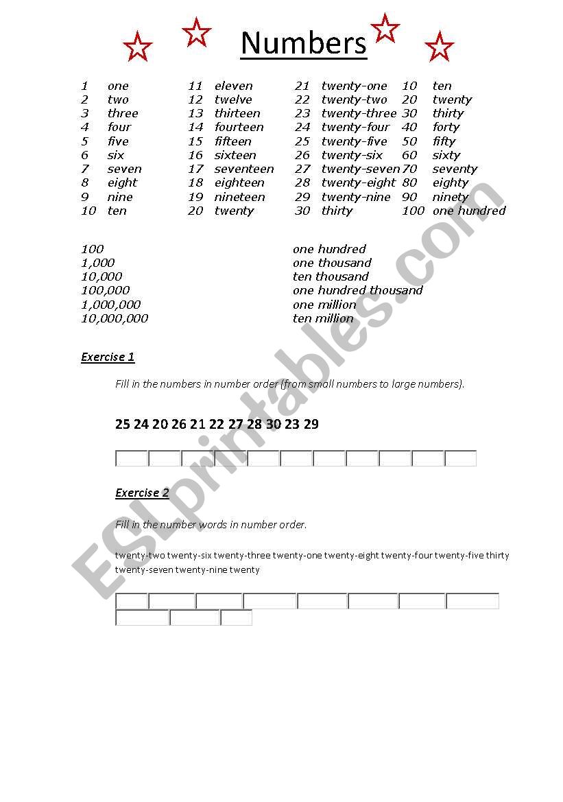 Numbers worksheet