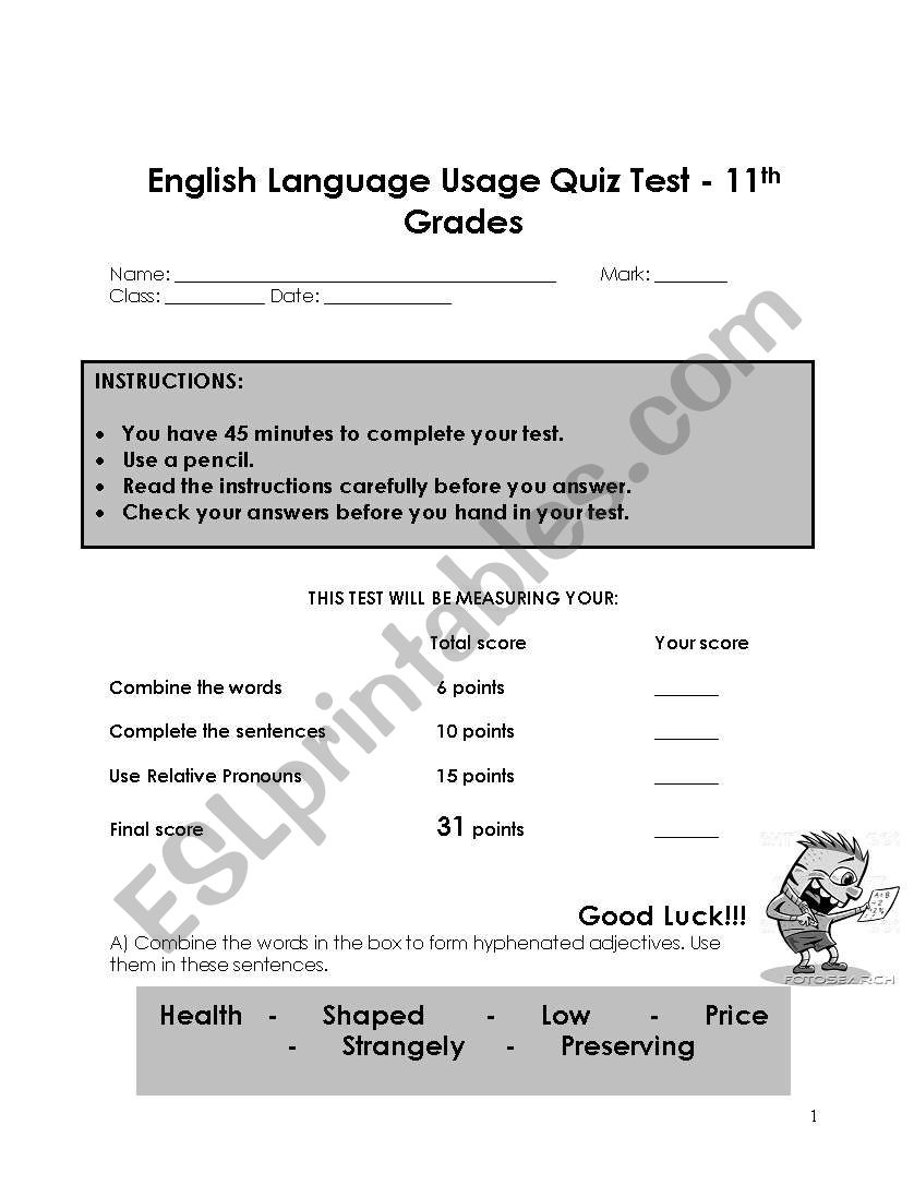 English language usage worksheet