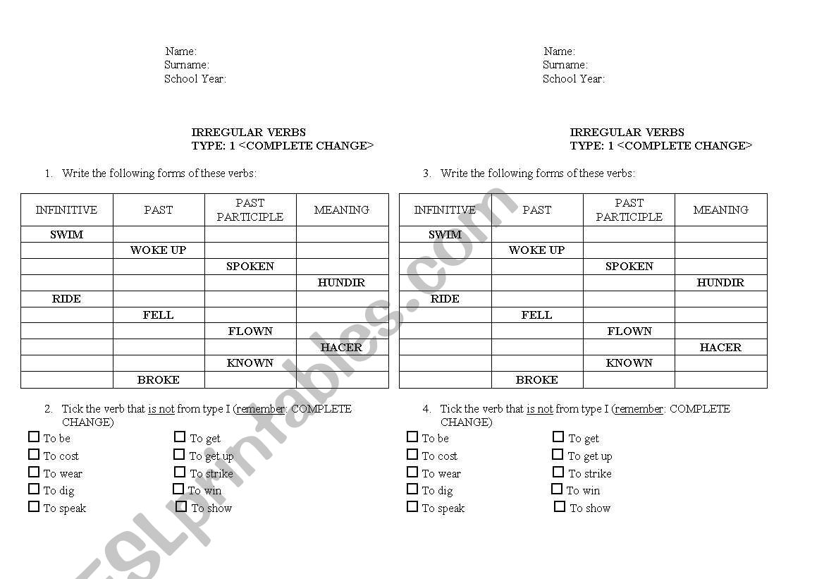 Irregular verbs. Verbs that change in all their forms