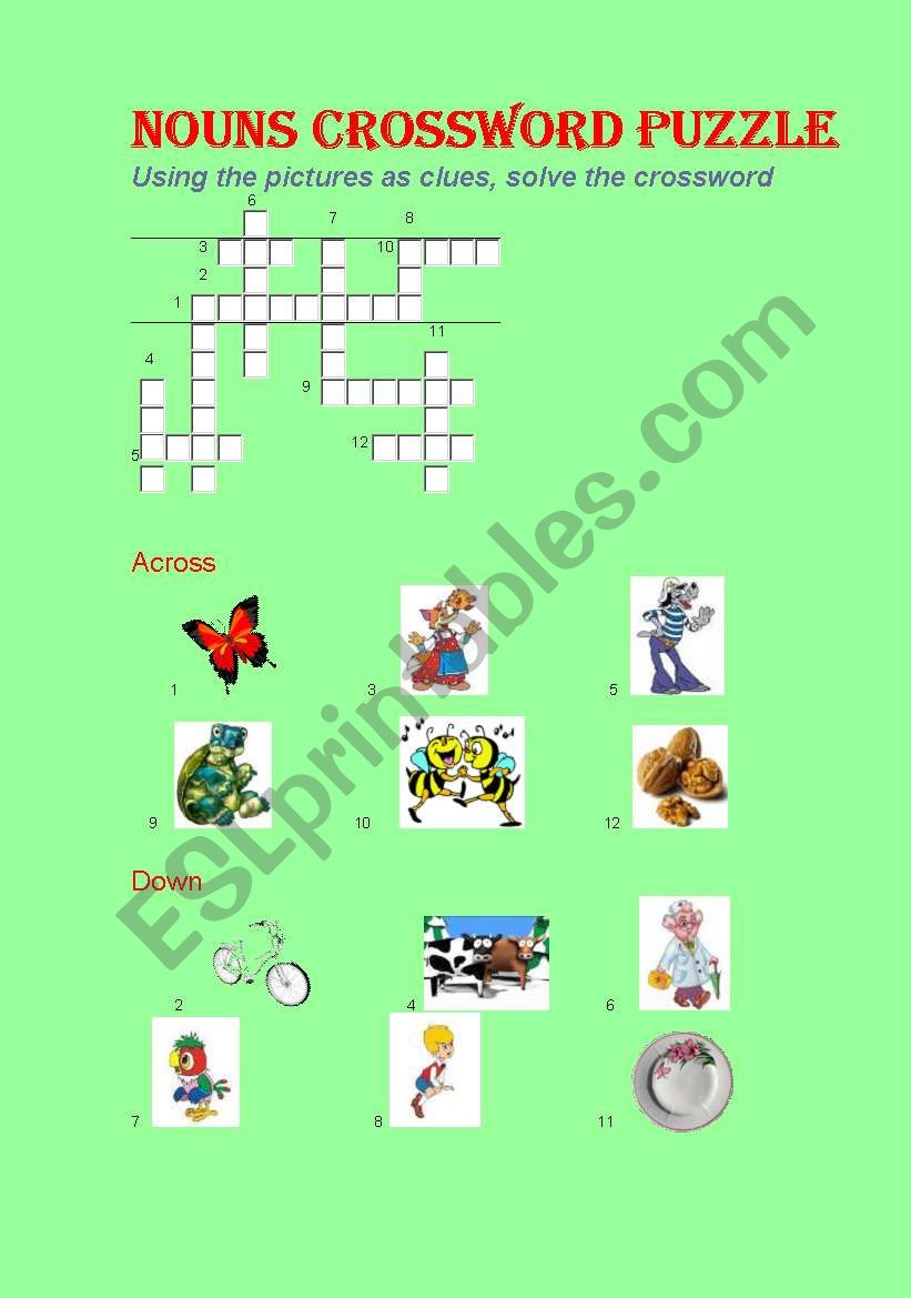 Nouns Crossword Puzzle worksheet