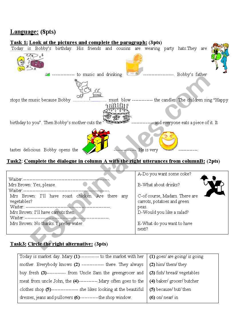 Grammar test worksheet