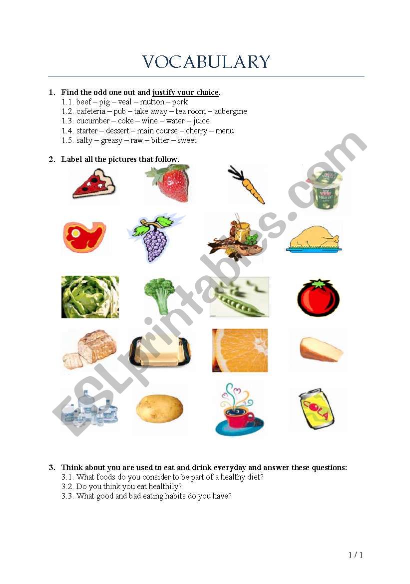 Food Labels worksheet