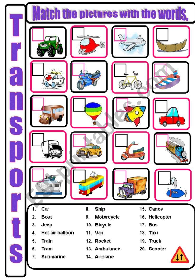 Means of transport worksheet