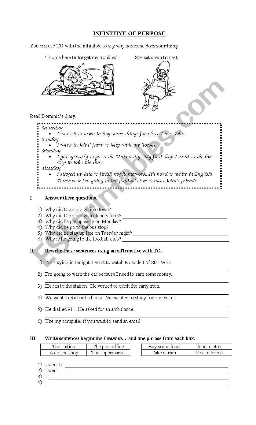 Infinitive of Purpose worksheet