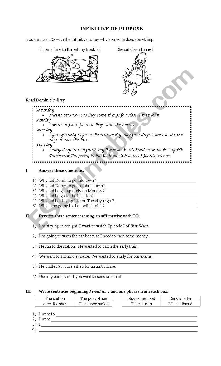 Infinitive of Purpose worksheet