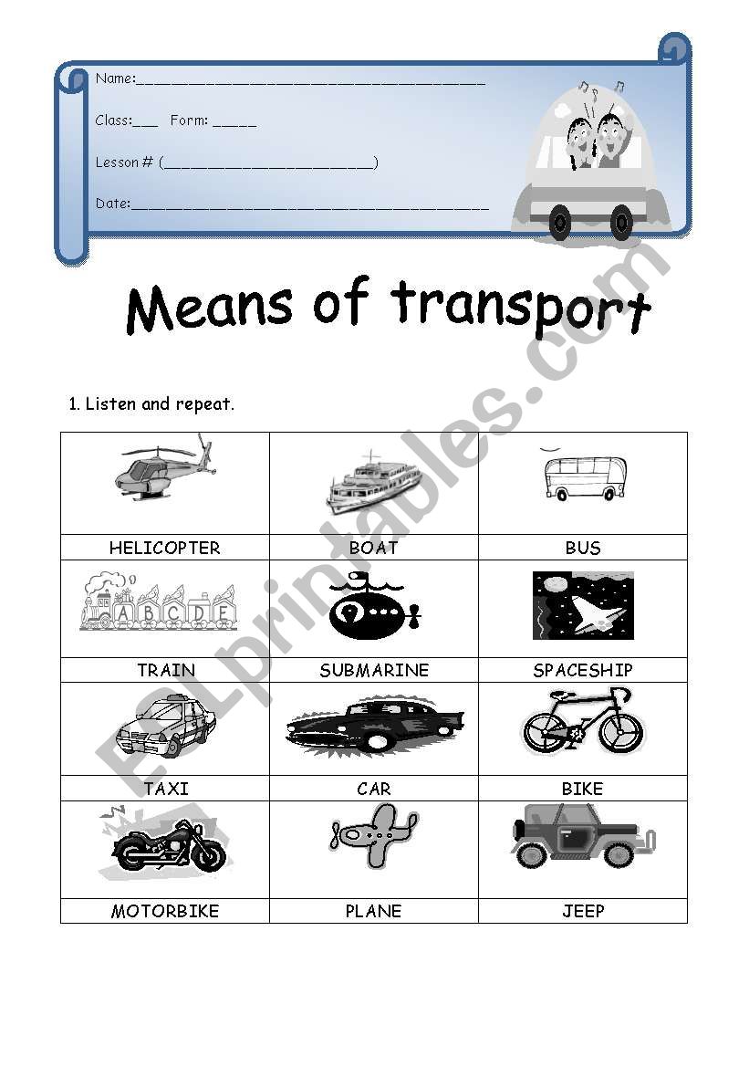 Means of transport worksheet