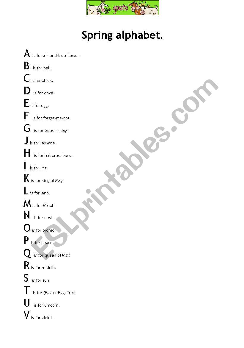 Spring alphabet worksheet
