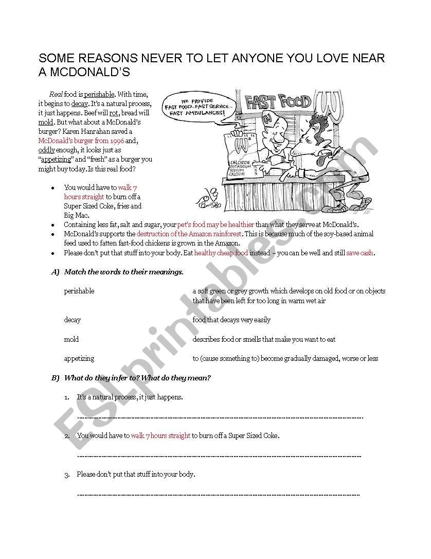 making inferences fast food worksheet