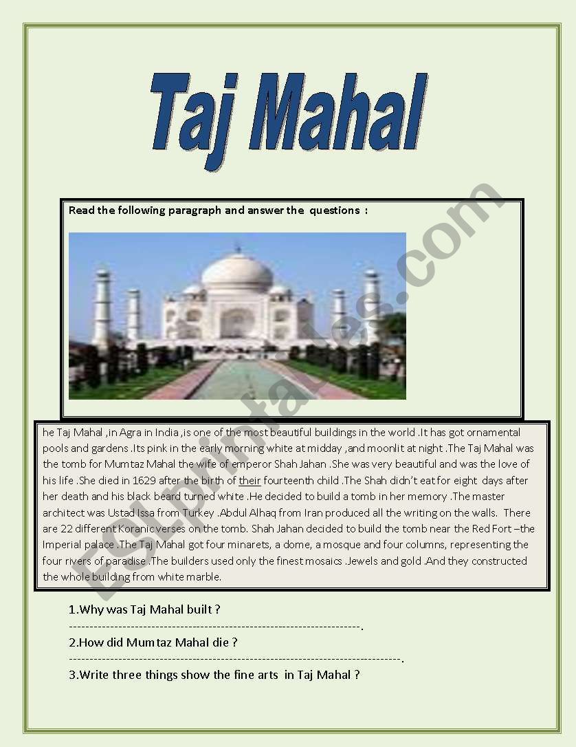 TAJ MAHAL  worksheet