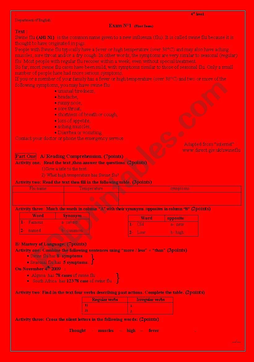 4th level English Exam worksheet