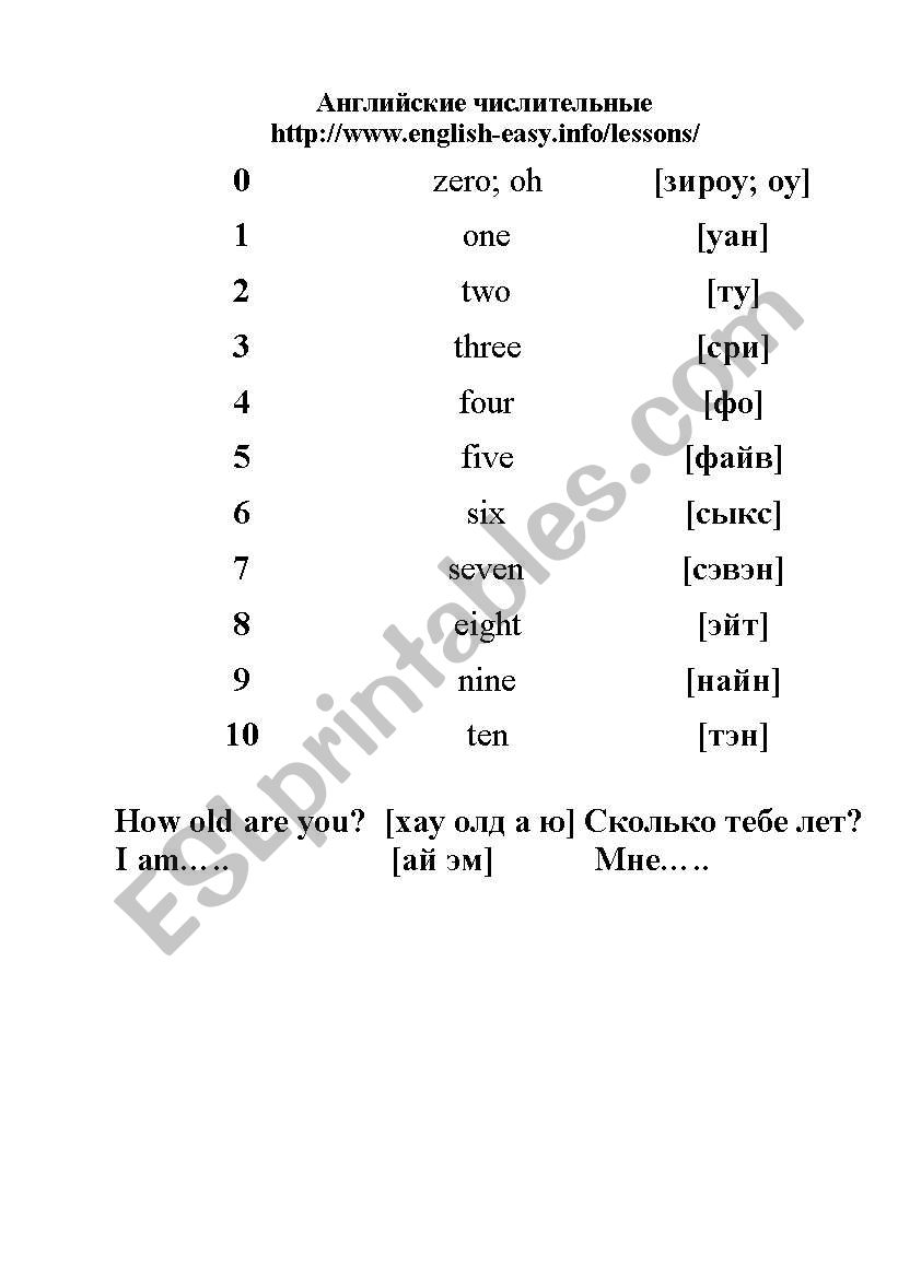 Numerals worksheet