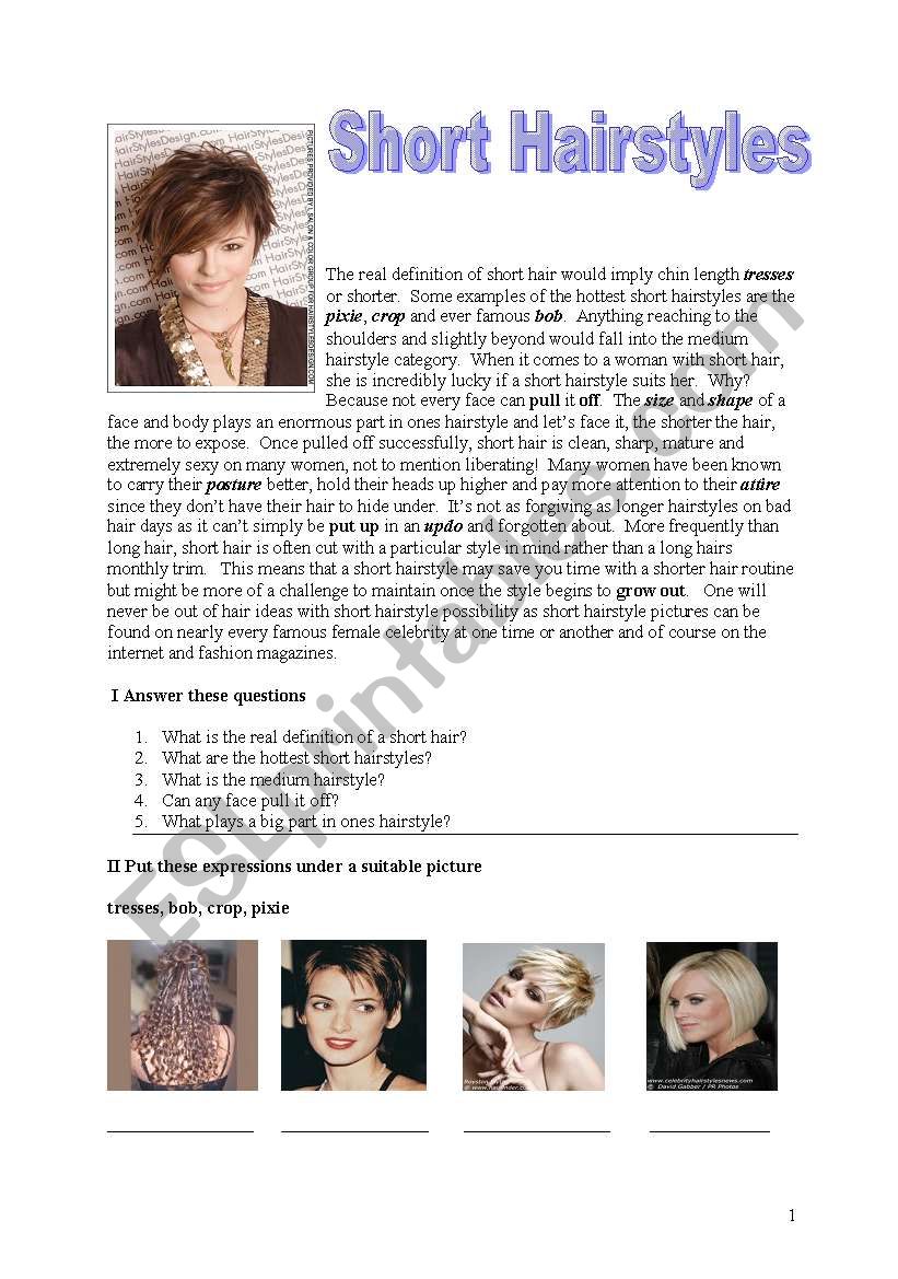 Short Hairstyles worksheet