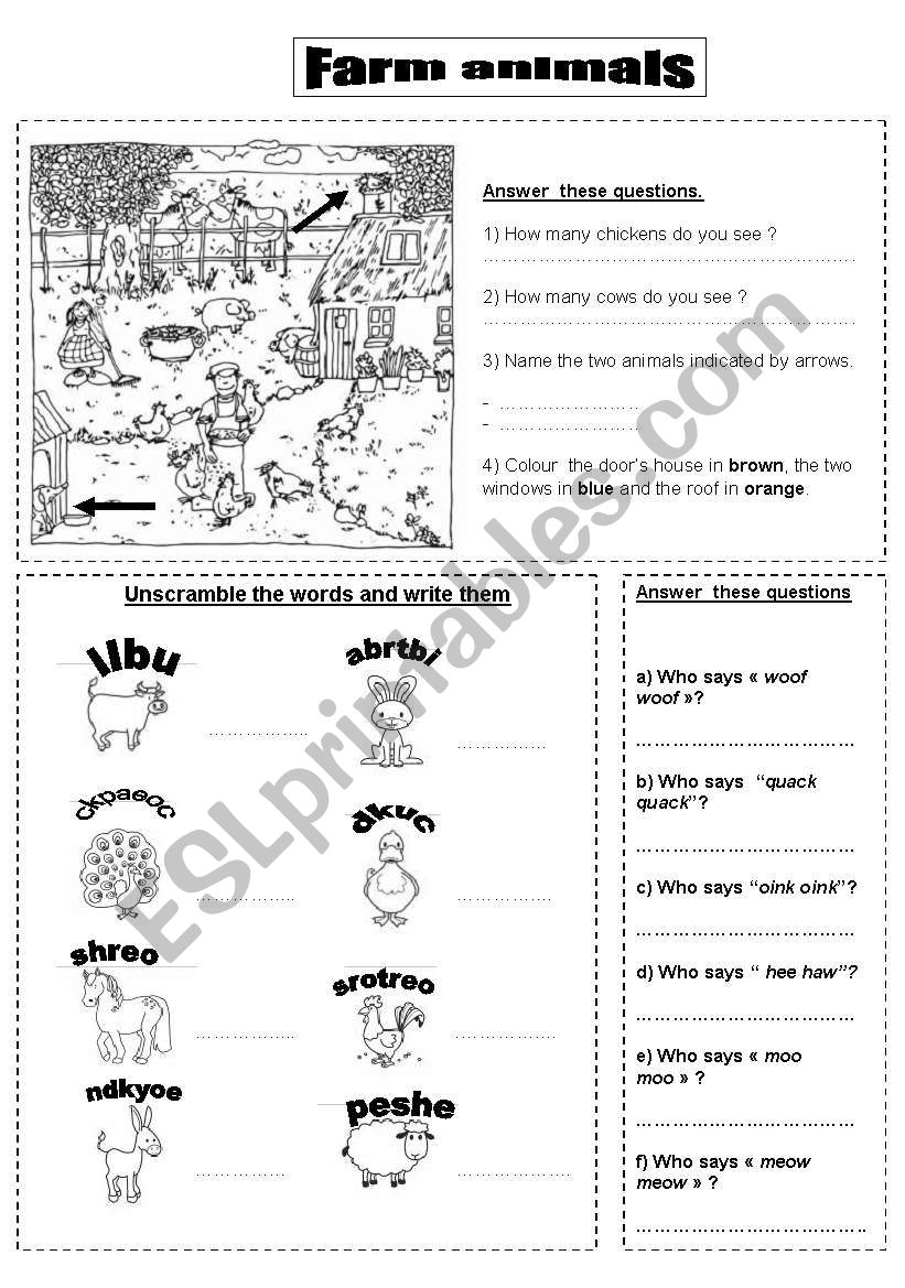 farm animals FIRST worksheet