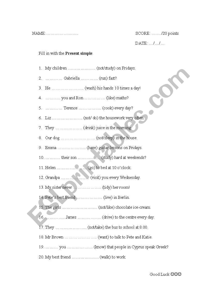 Present Simple worksheet