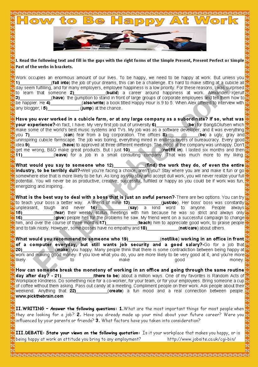 HOW TO BE HAPPY AT WORK worksheet