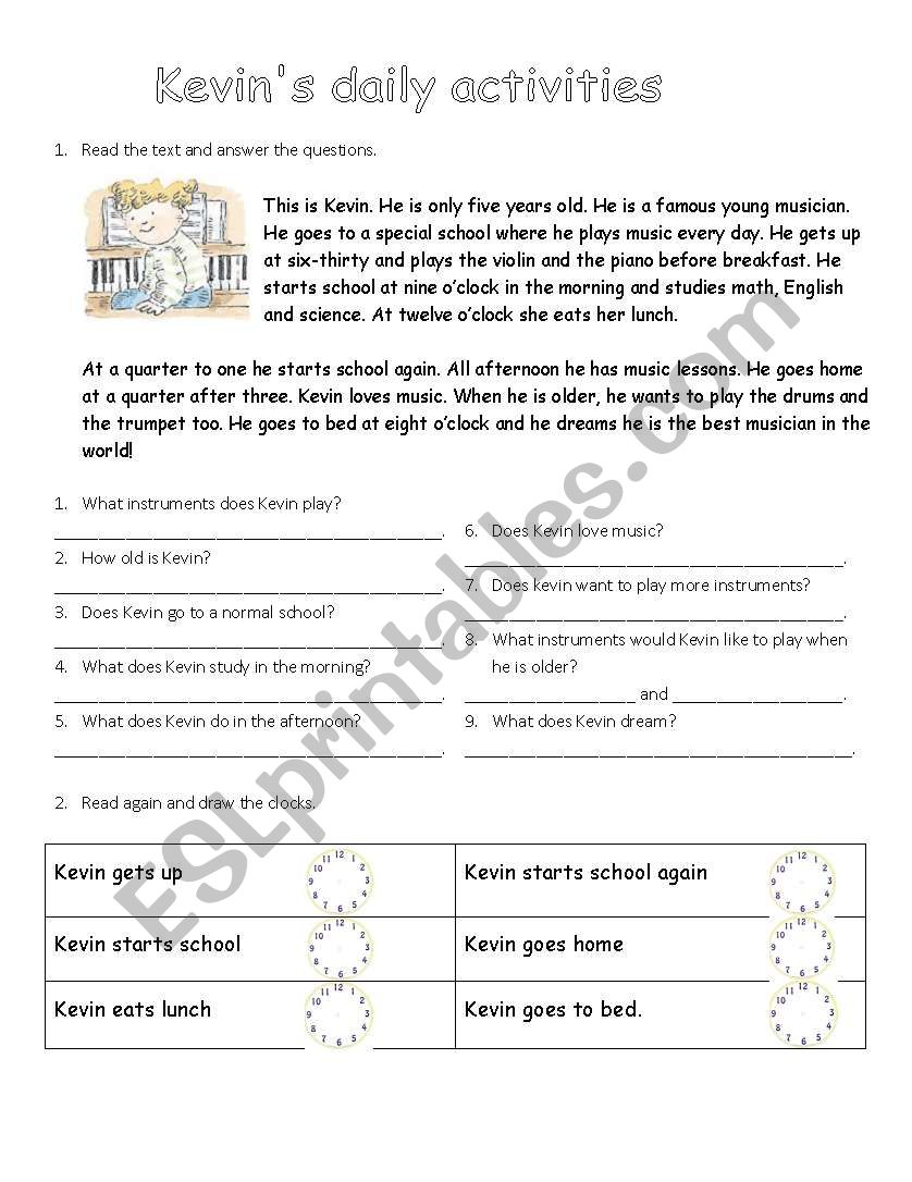 Reading test - Kevins daily activities and the Chinese horoscope