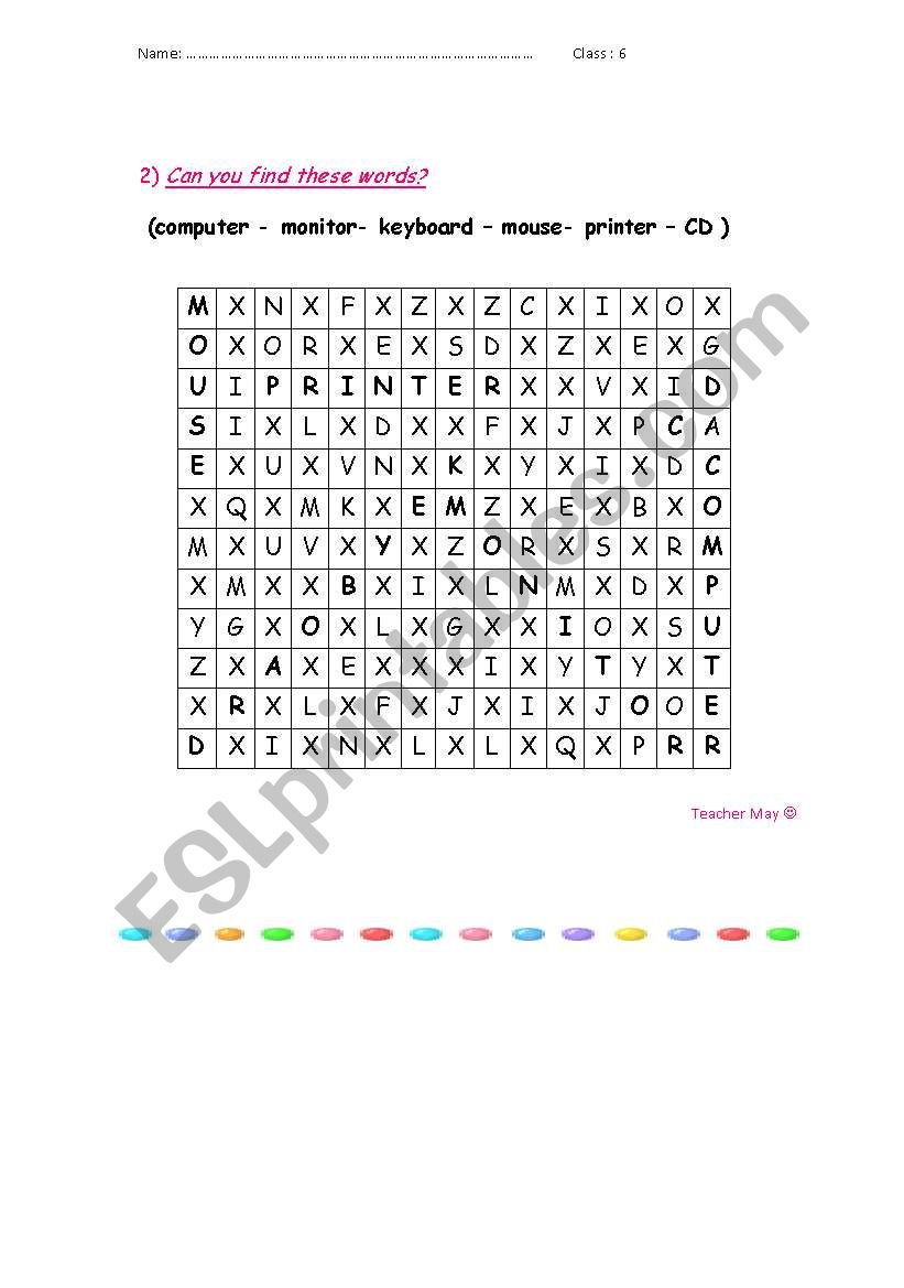 My computer - crossword worksheet