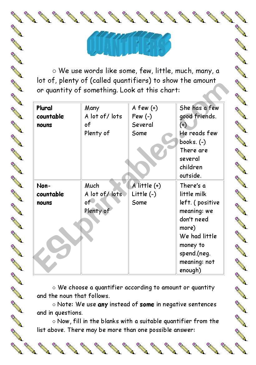 Quantifiers worksheet