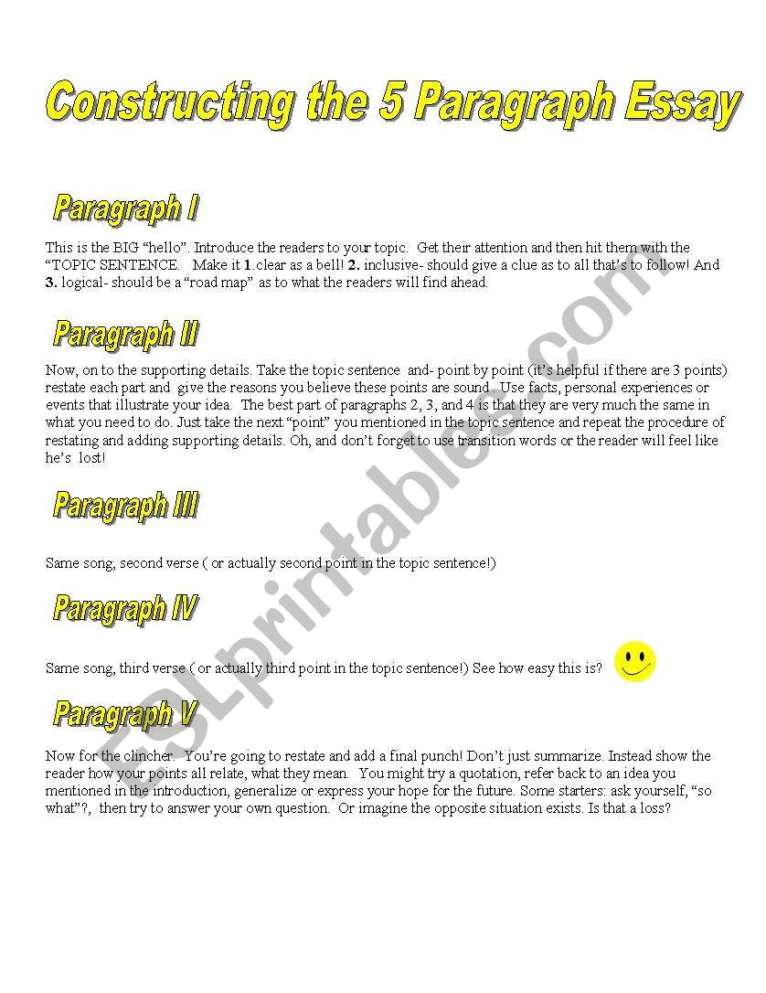 5 Paragraph Essay worksheet