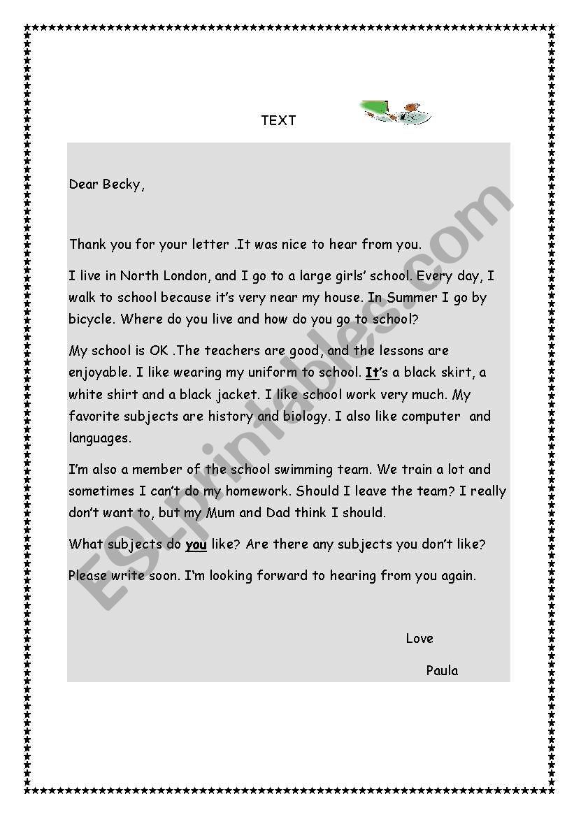 DEAR BEAKY worksheet