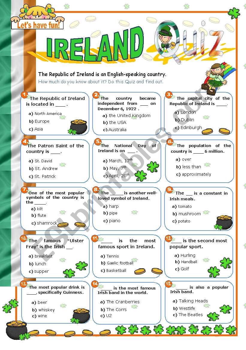 Ireland Quiz worksheet