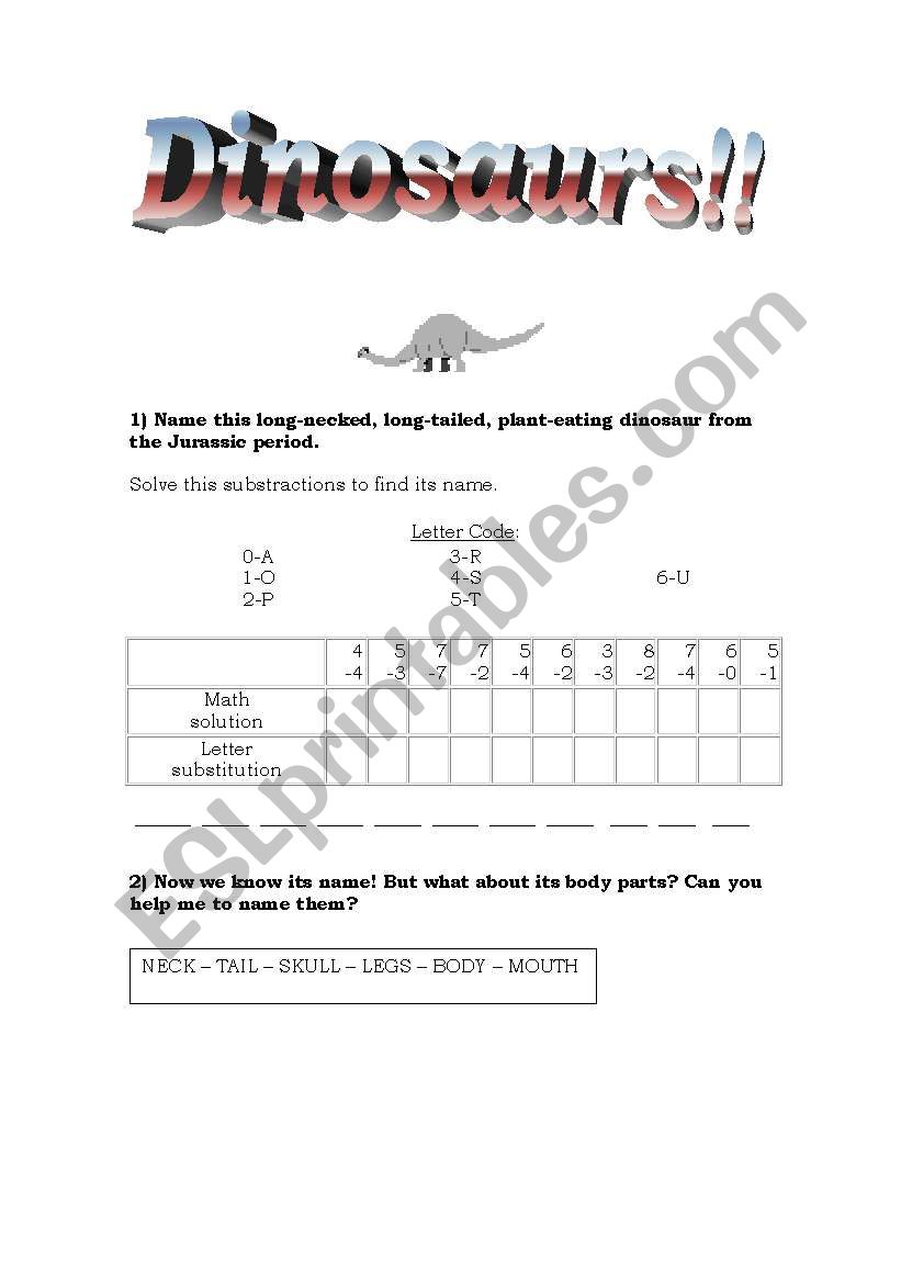 Dinosaurs worksheet