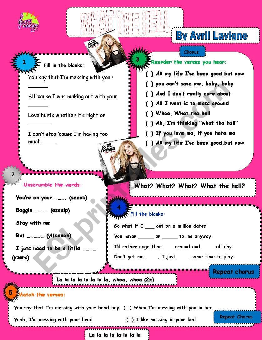 What the Hell - Avril Lavigne worksheet