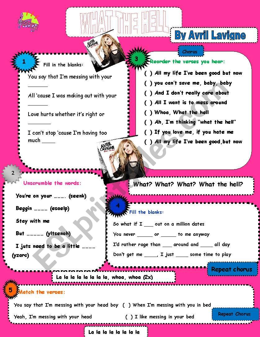 What the Hell - Avril Lavigne worksheet