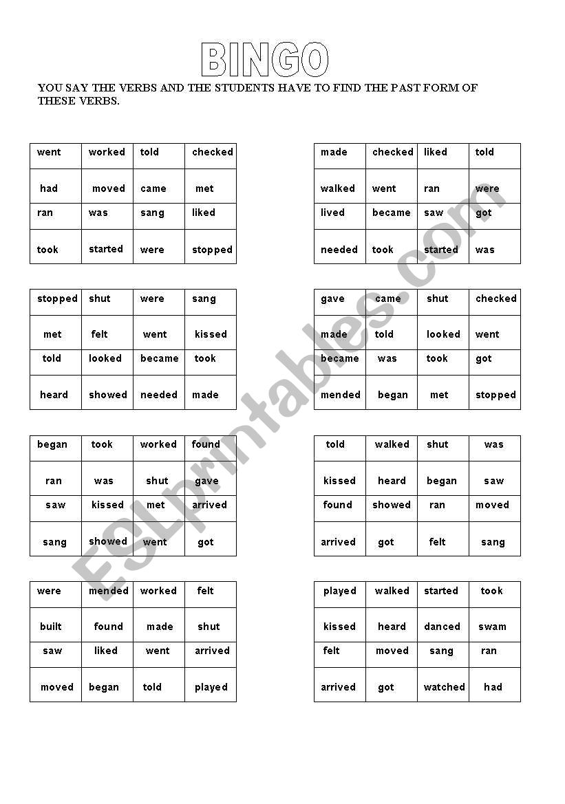 BINGO   SIMPLE PAST worksheet