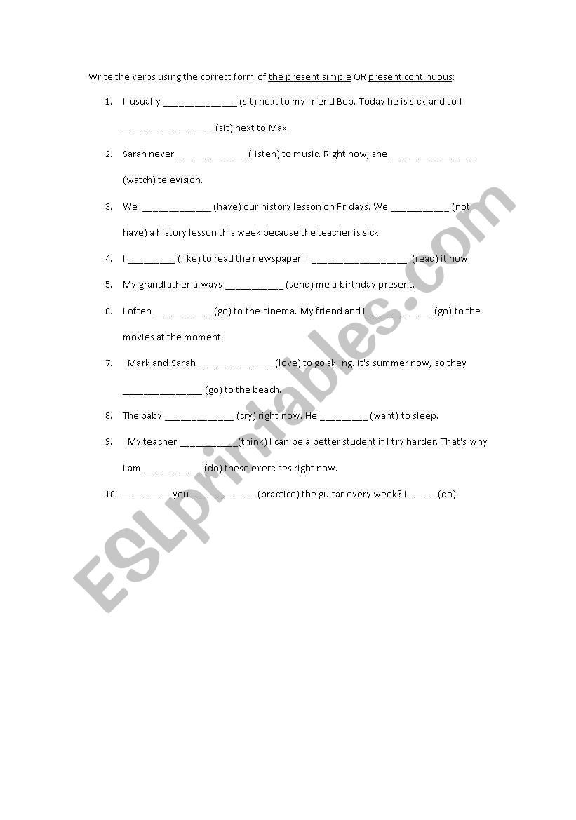 present simple or continuous? worksheet