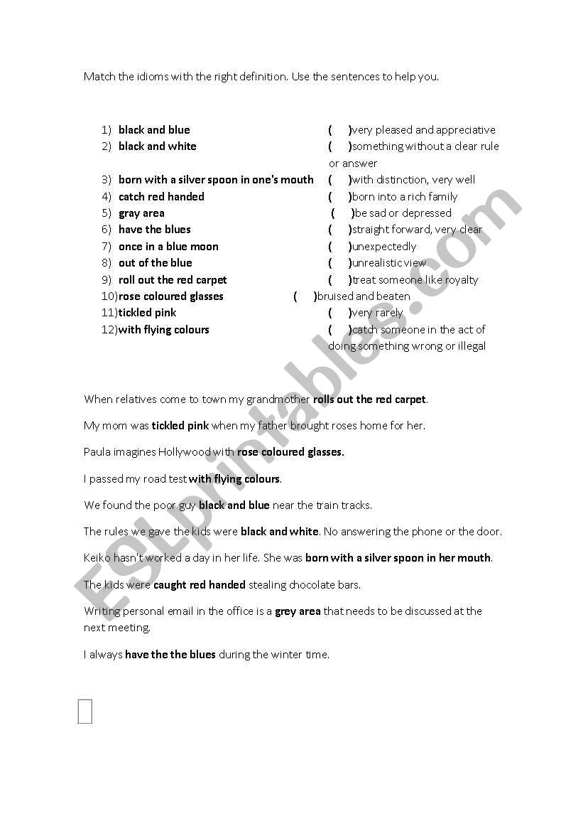 Idioms of Color worksheet