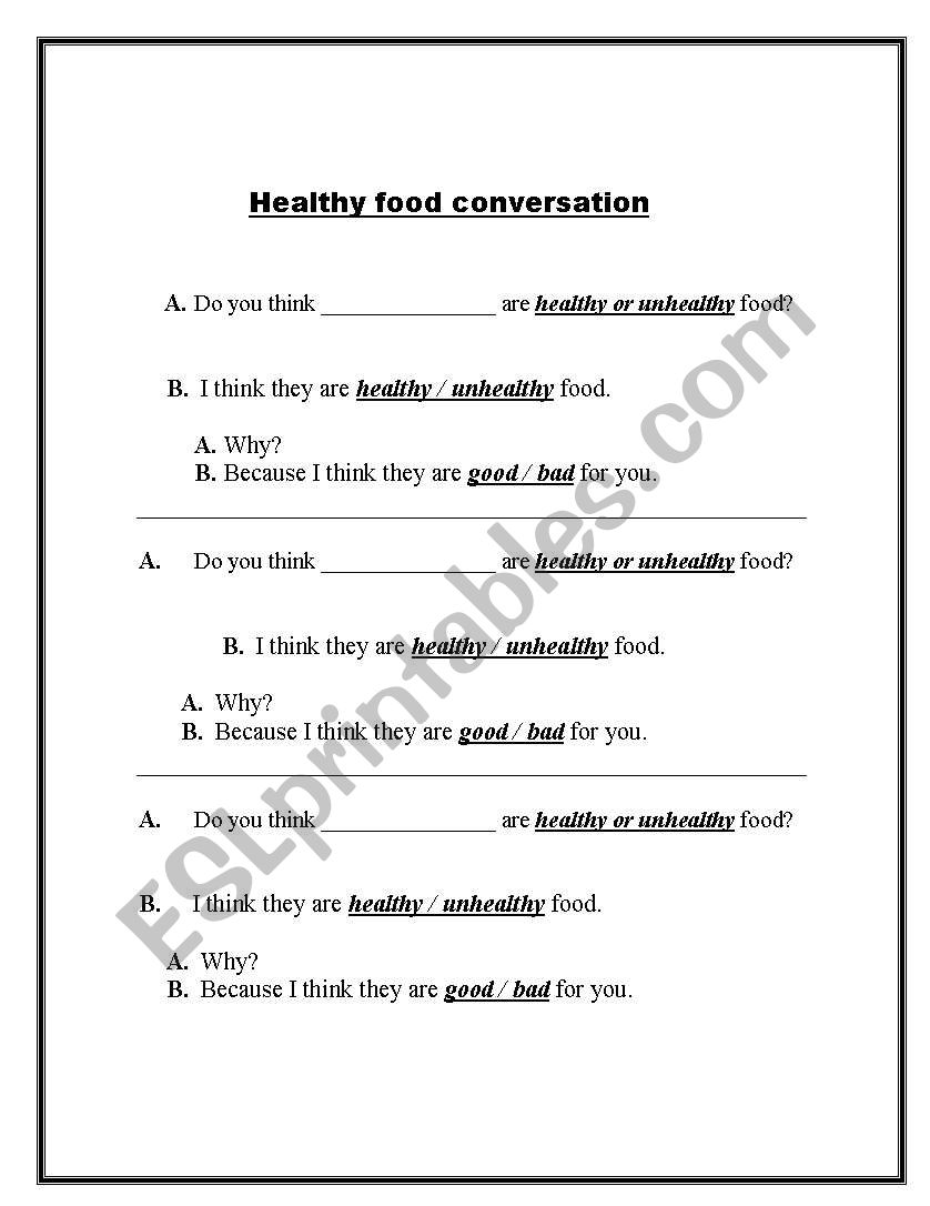 Food conversation worksheet